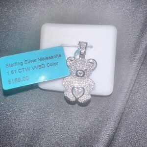 Sterling Silver Moissanite Bear Pendant